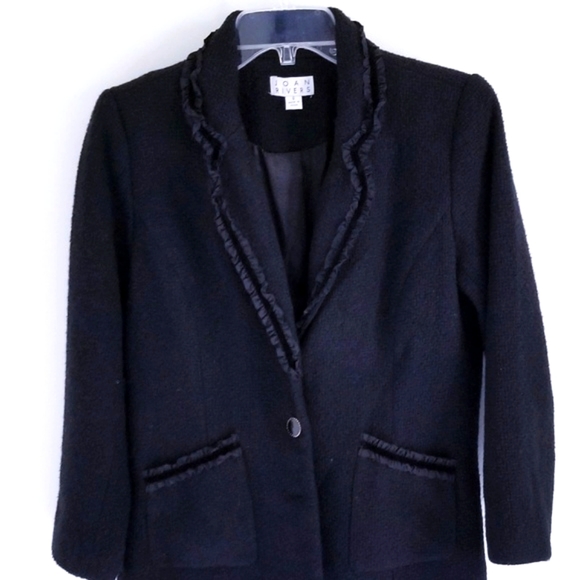 Joan Rivers black poly/wool blend blazer lined 6